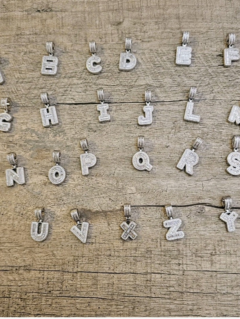 Sterling Silver  plated Letters A to Z Initial Baguette CZ P